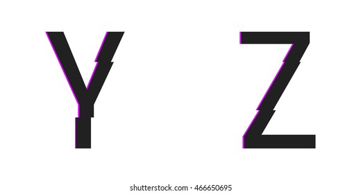 Glitch font. Futuristic distorted alphabet