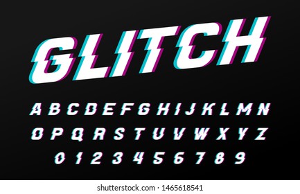 Glitch font for posters. Comic retro game alphabet. Vintage Futuristic typeface, editable and layered. Vector modern chrome letters in Pop art style for banners.