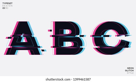 Glitch Font Set. Trendy Style Distorted Glitch Typeface. Letters and Numbers Vector Illustration.