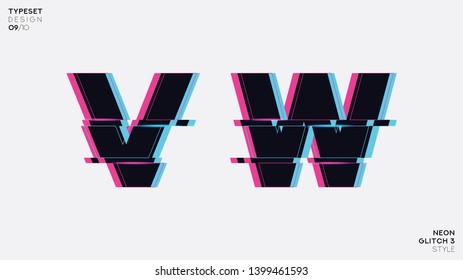 Glitch Font Set. Trendy Style Distorted Glitch Typeface. Letters and Numbers Vector Illustration.