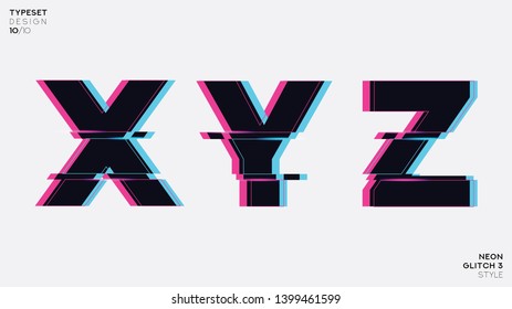 Glitch Font Set. Trendy Style Distorted Glitch Typeface. Letters and Numbers Vector Illustration.