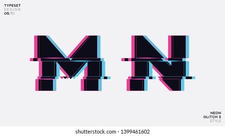 Glitch Font Set. Trendy Style Distorted Glitch Typeface. Letters and Numbers Vector Illustration.