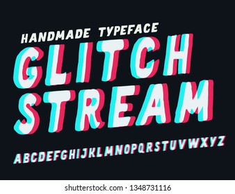 Glitch font set. Vector glitch alphabet illustration.
