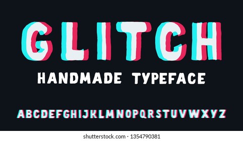 Glitch font set. Vector glitch alphabet illustration.