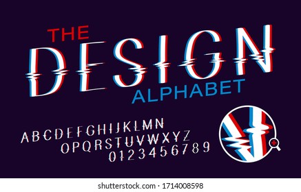 Glitch font set. Vector alphabet with glitch effect. Temporary interference. illustration on dark background