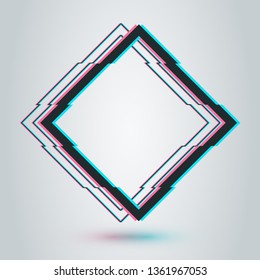 Glitch frame cadre template. TV screen technology style rhombus border. Distortion glitch effect frame design. Futuristic geometric border for text, advertising banner mockup.