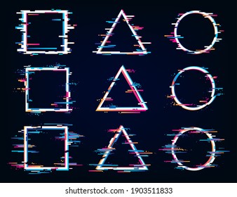 Glitch frame. Modern trendy background shapes for design banner, poster, cover, flyer, brochure, card. Distorted glitch style