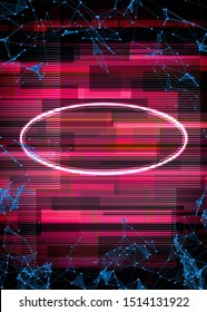 Glitch frame with technology error and neon ellipse