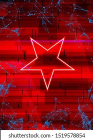 Glitch frame with technology error and neon star