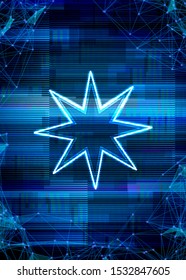 Glitch frame with technology error and neon snowflake or star