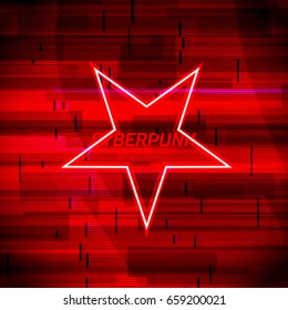 Glitch frame with technology error and neon triangle