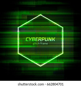 Glitch frame with technology error and neon triangle