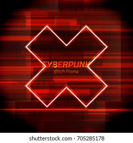 Glitch frame with technology error and neon triangle