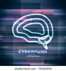 Glitch frame with technology error and neon triangle