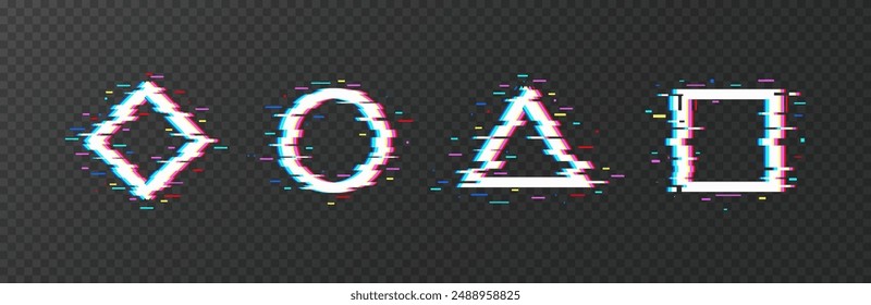 Glitch frame vector set. Distorted frames digital illustration.
