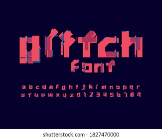 Glitch futuristic font set in vector format