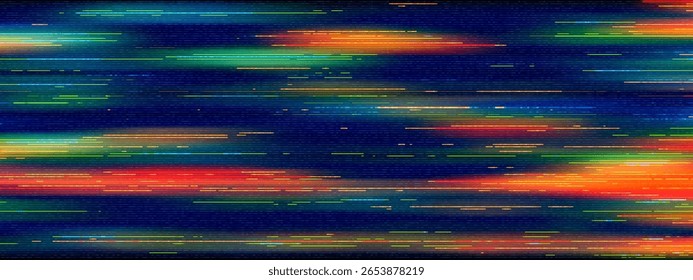 Glitch game effect background with pixel cyberpunk patterns and digital static noise. Abstract blue and purple screen distortions for gamer designs or tech banners. Retro VHS overlay futuristic.