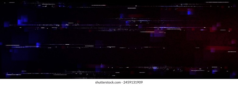 Glitch game effect tv screen with pixel texture background. Vhs digital pattern with retro television graphic design. Signal error broadcast overlay with distortion line art. Wide speed rewind frame