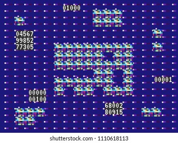 Glitch game. Retro background. Old video game design. Distortions on a violet backdrop. Modern concept. Vector illustration.