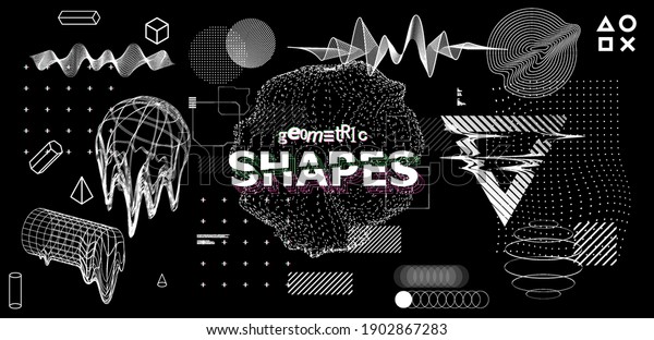 Glitch generative art with geometric shapes\
and composition. Abstract elements glitched collection. Sci-fi\
elements cyberpunk concept. Retrofuturism, vaporwave VR shapes set.\
Vector illustration