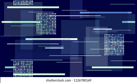 Glitch Glam Hi Tech Background Street Lights Night City Lines, Stripes. High Speed Moving Horizontal Polygons, Internet Technology. Space, Communication, Racing Bright Car Lights Vector Background