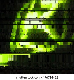 Glitch green abstract background with distortion, bug effect, random lines for design concepts, posters, wallpapers, presentations and prints. Vector illustration.