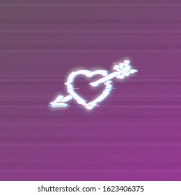 Glitch heart and arrow vector icon on noise background. Fall in love symbol for st. valentines day poster, flyer, party, banner or social network post.