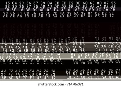 Glitch hex code. Bad signal. Distorted source code. Vector illustration.