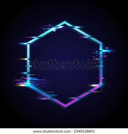 Glitch hexagon Frame Design. Glow Design for Graphic Design - Banner, Poster, Flyer, Brochure, Card. Vector Illustration