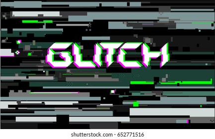 Glitch hi-tech  lettering on digital glitch abstract background cyberpunk style vector design composition with stereo vision effect