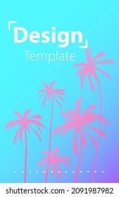 Glitch hologram texture with iridescent neon palms.  creative turquoise blue color brochure, flyers, banners, poster.