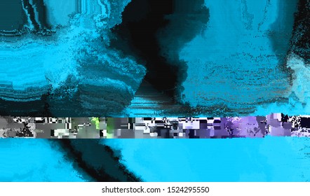 Glitch image of digital noise texture. Damaged VHS pixel screen. Background of distorted television signal. Wallpaper error playing video file. Vector illustration.