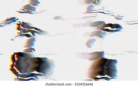 Glitch image of digital noise texture. Damaged VHS pixel screen. Background of distorted television signal. Wallpaper error playing video file. Vector illustration.