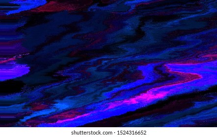 Glitch image of digital noise texture. Damaged VHS pixel screen. Background of distorted television signal. Wallpaper error playing video file. Vector illustration.