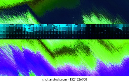Glitch image of digital noise texture. Damaged VHS pixel screen. Background of distorted television signal. Wallpaper error playing video file. Vector illustration.
