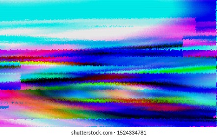 Glitch image of digital noise texture. Damaged VHS pixel screen. Background of distorted television signal. Wallpaper error playing video file. Vector illustration.