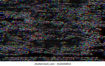 Glitch image of digital noise texture. Damaged pixel screen. Background of distorted television signal. Wallpaper error playing video file. Vector illustration.