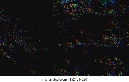 Glitch image of digital noise texture. Damaged VHS pixel screen. Background of distorted television signal. Wallpaper error playing video file. Vector illustration.
