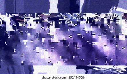 Glitch image of digital noise texture. Damaged pixel screen. Background of distorted television signal. Wallpaper error playing video file. Vector illustration.