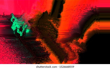 Glitch image of digital noise texture. Damaged VHS pixel screen. Background of distorted television signal. Wallpaper error playing video file. Vector illustration.