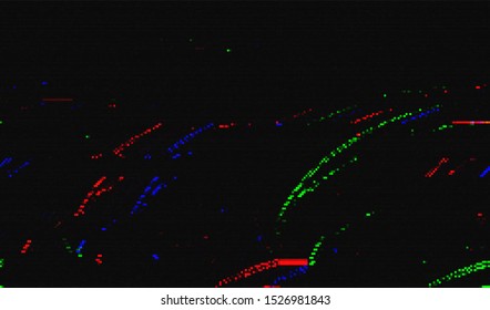Glitch image of digital noise texture. Damaged VHS pixel screen. Background of distorted television signal. Wallpaper error playing video file. Vector illustration.