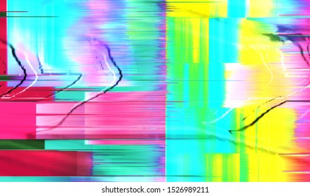 Glitch image of digital noise texture. Damaged VHS pixel screen. Background of distorted television signal. Wallpaper error playing video file. Vector illustration.