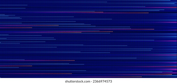 Glitch LED Panel Lights Banner Background. Blue Lines Pixels Design for Banners, Web Pages, Presentations. Purple Blue Bright Game Background. Vector Illustration.