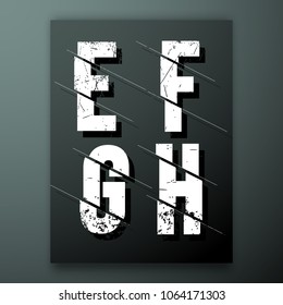 Glitch letter font template. Set of grunge letters E, F, G, H logo or icon. Vector illustration.