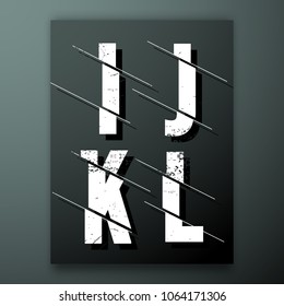 Glitch letter font template. Set of grunge letters I, J, K, L logo or icon. Vector illustration.