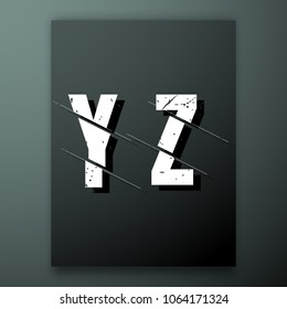 Glitch letter font template. Set of grunge letters Y, Z logo or icon. Vector illustration.