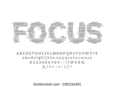 Glitch Line font set. Letters and numbers. Vector glitch alphabet illustration on white background