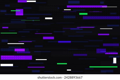 Glitch lines. Hi Tech speed background. Digital neon stripes. Abstract motion texture. Cyberpunk geometric design. Modern distortions. Fast color shapes. Vector illustration.