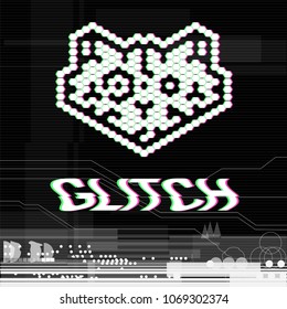 Glitch logotype. Test Screen Glitch Texture. Modern trendy design, vector illustration (excellent logo, banner, poster, cover, flyer, card for your event) noise, screen error, cat - logo