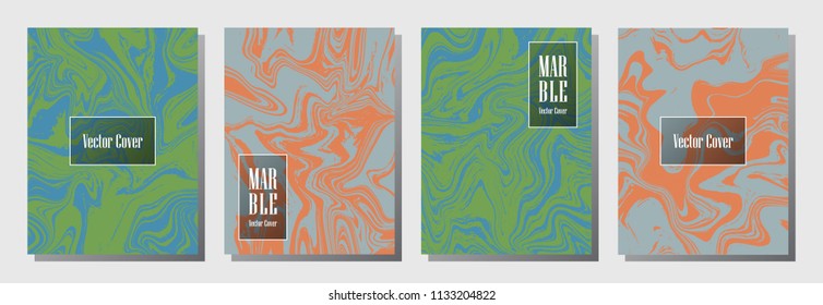 Glitch marble pattern binder cover layout, journal design template vector set. Marble backdrop for binder design, journal layout template, brochure cover. Fluid vector graphics.